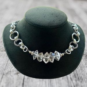 Handmade maille choker & 5 genuine big size sparkly herkimer diamonds crystals